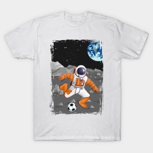 Moon Football Soccer Playing Astronaut Travel Poster T-Shirt